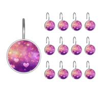 Ganci per tenda da doccia con cuori rosa e viola Bokeh e glitter, 12 ganci per tenda da doccia in acciaio inox, anelli per tende da bagno e camera da letto