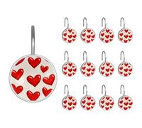 Ganci per tenda da doccia con cuori rossi su sfondo crema, antiruggine, in acciaio inox, per tende da bagno, confezione da 12
