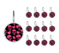 Ganci per tenda da doccia con teschi e cuori rosa con sfondo nero, 12 ganci per tenda da doccia in acciaio inox, anelli per tende da bagno e camera da letto