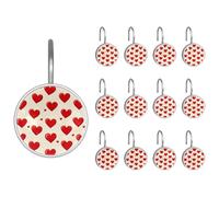 Ganci per tenda da doccia in acciaio inox, con cuori rossi su sfondo crema, antiruggine, per tende da bagno, confezione da 12
