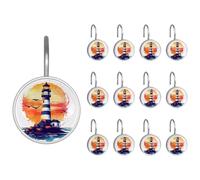 Ganci per tenda da doccia in acciaio inox, con disegno di un faro nautico, in acciaio inox, per tende da bagno, confezione da 12