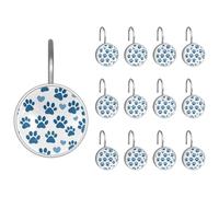 Ganci per tenda da doccia in acciaio inox con motivo a zampe e cuori blu, in acciaio inox, per tende da bagno, confezione da 12