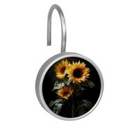 Ganci per tenda da doccia scuri a forma di girasole, resistenti alla ruggine, ganci da doccia in vetro cristallo per bagno, anelli da doccia scorrevoli per tenda da doccia, fodera, asta, confezione da