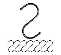 Ganci S per appendere, 8 pezzi, in nero, ganci in metallo per aste fino a Ø 25 mm, lunghezza 68 mm, s-hook cucina, appendiabiti, garage, pentole, tazze, crochet per appendere, uncino per cucina