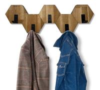 Gancio appendiabiti da parete esagonale, in legno di quercia, nero, design moderno, per camera da letto, bagno, colore: naturale (rovere, 56)