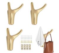 Gancio appendiabiti oro, 4 pezzi doppio da parete con 8 viti, 8 tubi di espansione, 4 fibbie fisse, appendiabiti da parete, per camera da letto, cucina e soggiorno