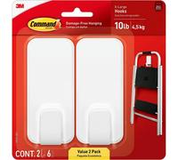Gancio da parete Command Heavyweight da 10 libbre XL, 2 ganci e 6 strisce Command, gancio da parete sospeso anti-danni con strisce adesive, ganci