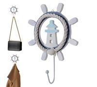 Gancio da Parete Decorativo Nautico - Appendiabiti in Legno a Forma di Timone | Gancio per Asciugamani e Cappelli | Decorazione Stile Mediterraneo e Costiero per Bagno, Ingresso o Casa al Mare