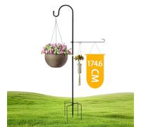 Gancio da Pastore, Shepherds Crook, Gancio Pastore Giardino, Asta per Bandiera, Doppi Ganci con Base A 5 Rebbi, Adatto per Lampade A Energia Solare, Cesti per Piante, Lanterne, Bandiere, 174.6 CM