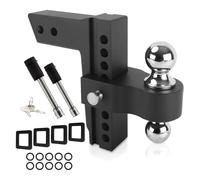 Gancio di traino regolabile in alluminio da 2,5" con doppia sfera abbassamento/sollevamento 8" (gancio nero 2-5/16", 2")