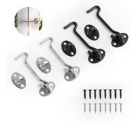 Gancio e Occhio in Acciaio Inox, 4 Pezzi Gancio Anti Tempesta Scorrevole, 100mm Gancio Finestra con Viti di Montaggio, Gancio Per Porta Capannone Fienili, Gancio per Cancello e Chiusura a Occhiello
