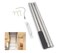Gancio estraibile per mansarda - Kit con sistema di estrazione a scala da 130 cm con gancio e palo in acciaio inox, soluzione salvaspazio per accesso alla soffitta