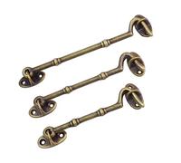 Gancio for finestra in ottone massiccio da 3 pezzi Per Cancelli | Tappo di sicurezza for finestra con chiusura antivento, supporto silenzioso Hasp vintage(Bronze,L12cm)