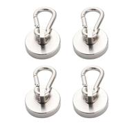 Gancio magnetico per carichi pesanti, 4 pezzi, con moschettone | Forte gancio magnetico per cucina, soggiorno, stanza degli attrezzi, posto di lavoro, magazzino, armadietto, frigorifero