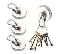 Gancio magnetico resistente, 4 pezzi, con moschettone | Gancio magnetico per frigorifero, per cucina, soggiorno, stanza degli attrezzi, posto di lavoro, magazzino, armadietto