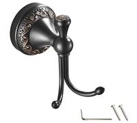 Gancio per bagno e cucina in ottone antico, doppio gancio con base rotonda decorativa, include viti e cacciavite a forma di L per un facile montaggio