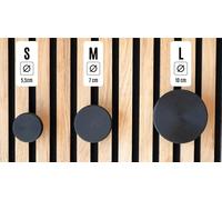 Gancio per cappotto super resistente e solido rotondo per pannelli acustici | 3 misure 50/70/100mm | Gancio a L opzionale | Montaggio senza trapano | Si adatta a pannelli con spazi tra le lamelle da