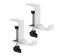 Gancio pieghevole per cuffie in lega di alluminio con morsetto regolabile, adatto per scrivania, armadio e installazione in vetro, mantiene lo spazio di lavoro pulito e organizzato (bianco)