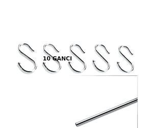 Gancio Semplice scatola da 10 pezzi APPLICABILE alla Barra da cucina portautensili rotonda in acciaio cromo Cromo Satinato inox lucido