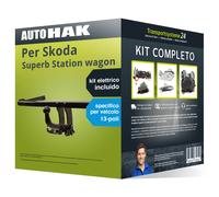 Gancio traino estr. per Skoda Superb Station wagon 15- & e-kit sp. 13 poli NUOVO