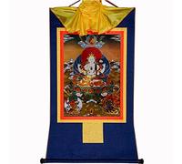 Gandhanra Ritratto tantrico tibetano di Thangka-Padmapani a quattro braccia,Pittura ricamo seta con rotolo,Attaccatura a parete per la meditazione della tappezzeria della decorazione domestica