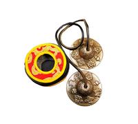 Gandhanra Set di Campane Tibetana Tingsha Tibetano - Cimbali Piatti Piattini da dita Tibetani - Fatti a Mano in Nepal - Ottone, Astamangal, 6,5 cm