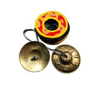 Gandhanra Set di Campane Tibetana Tingsha Tibetano - Cimbali Piatti Piattini da dita Tibetani - Fatti a Mano in Nepal - Ottone, Om Mantra, 6,5 cm