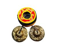Gandhanra Set di Campane Tibetana Tingsha Tibetano - Cimbali Piatti Piattini da dita Tibetani - Fatti a Mano in Nepal - Ottone, Drago, 6,5 cm