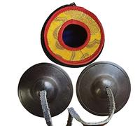 Gandhanra Set di Campane Tibetana Tingsha Tibetano - Cimbali Piatti Piattini da dita Tibetani - Fatti a Mano in Nepal - Ottone, Marrone Liscia, 6,5 cm