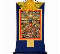 Gandhanra Thangka Tibetano - Amitabha Terra Pura Thangka - Elysium del Buddhismo - Arazzo di Buddha a Stampa Dorata per Decorazione Zen, Meditazione, Rilassamento Spirituale e Pace
