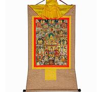 Gandhanra Thangka Tibetano - Guru Rinpoche e le divinità della ricchezza Thangka - Arazzo di Buddha a Stampa Dorata per Decorazione Zen, Meditazione, Rilassamento Spirituale e Pace