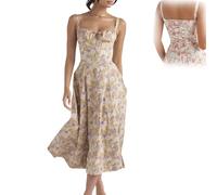 GANDUS Abito Modellante in Vita con Bustino Floreale, Vestito Estivo Bustier con Stampa, Abiti Bustier con Stampa Sexy a Fessura da Donna (XS,C)