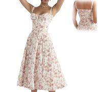 GANDUS Abito Modellante in Vita con Bustino Floreale, Vestito Estivo Bustier con Stampa, Abiti Bustier con Stampa Sexy a Fessura da Donna (XL,A)