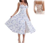 GANDUS Abito Modellante in Vita con Bustino Floreale, Vestito Estivo Bustier con Stampa, Abiti Bustier con Stampa Sexy a Fessura da Donna (2XL,B)