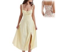 GANDUS Abito Modellante in Vita con Bustino Floreale, Vestito Estivo Bustier con Stampa, Abiti Bustier con Stampa Sexy a Fessura da Donna (M,E)
