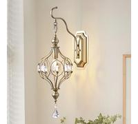 Ganeed Applique Cristallo 1 Luce Oro Champagne Vintage | Lampada da Muro Stile Francese Rustico per Corridoio Portico Soggiorno, Attacco E14