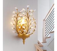 Ganeed Applique in cristallo antiche retro vintage stile francese rustico lampade da muro per corridoio portico piano camera 1 Luce E14 Oro (1 pacco)