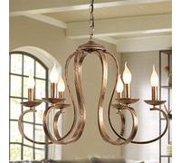 Ganeed Lampadari Lampadario a sospensione in ferro retrò Candela rustica Lampada a sospensione a soffitto per fattoria Ottone spazzolato antico Illuminazione dell'isola della cucina Bronzo 6 luci