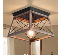 Ganeed Plafoniera Rustica 1 Luce Quadrata Metallo | Mini Lampada a Gabbia per Cucina Isola Corridoio Camera Letto Ingresso Sala da Pranzo, Attacco E27