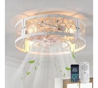 Ganeed Ventilatori da soffitto con luci Ventilatore da soffitto rustico in stile industriale 50 cm Illuminazione in gabbia in metallo E27 Montaggio a incasso con telecomando Bianco 4 luci