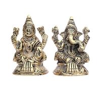 Ganesh Laxmi Statue Lord Ganesha Lakshmi Murti For Puja Home Temple Mandir Indian traditional Festival Laxmi Poojan Gifts Pooja Ganpati Lakshmi Sculpture Showpiece(Size:-3"X1.5")(Golden)