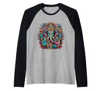 Ganesh Simbolo Yoga Indù Elefante Dio Ganesha Puja Maglia con Maniche Raglan