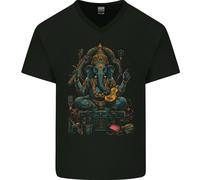 Ganesha Indù God Ganapati Elefante Uomo Scollo A V Cotone T-Shirt