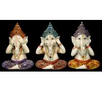 Ganesha Statue 3 Pezzi Dipinte A Mano Niente Male Hinduismo Buddha India