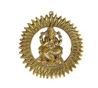 Ganesha Wall Hanging Metal Ganesh Statue Round Sculpture Idol Wall Hanging Décor Antique Ganpati Statue for Entrance Temple Puja Home Indian Traditional Festival Diwali Decorations(Size:-8")(Golden)