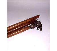 Ganga Nautical Bastone da passeggio con manico a faccia di lupo e accenti in ottone per vestito, bastone per Halloween, marrone antico