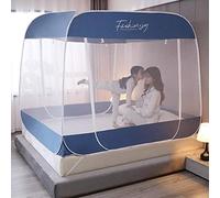 Gangkun Mosquito Net 1.5m / 1.8m 2m Bed, No Need to Install Zipper Three-Door Square Top yurt, Full Bottom Anti-Fall High Mosquito Net-[Full Bottom] Turquoise Blue_1.8 * 2.2m Bed