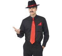 Gangster Al Capone Kit Nero Cappello Rosso Cravatta + Fazzoletto Adulti 20s