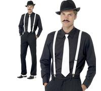 Gangster Kit Istantaneo Cappello Costume Cravatta Bretelle E Baffi Uomo 1920s