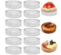 GANILITY Anello Microforato Crostata, 12 Pezzi 8 cm Mousse per Tartellette in Acciaio Inossidabile, Microforato Crostata Stampo Rotondo, Anelli Rotondi per Torte, per Muffin, Mini Pizze, Budini